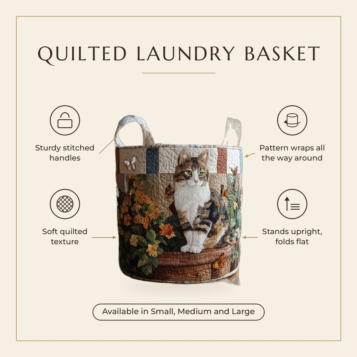 Quilted Laundry Basket - Cat Among the Petals features infographic