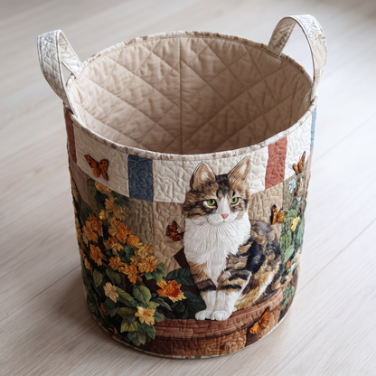 Quilted Laundry Basket - Cat Among the Petals
