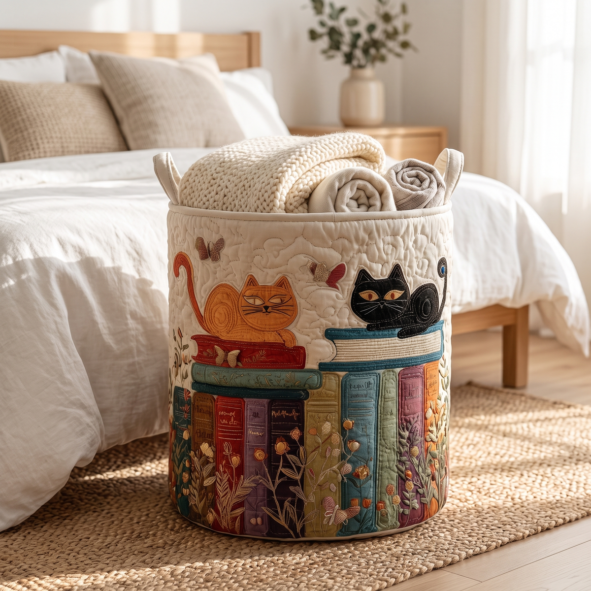 Quilted Laundry Basket - Cat