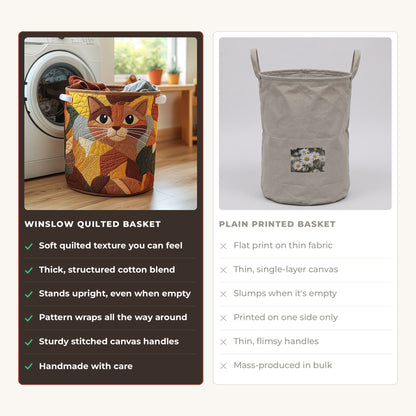 Quilted Laundry Basket - Cat Cocoon compared with a plain printed basket