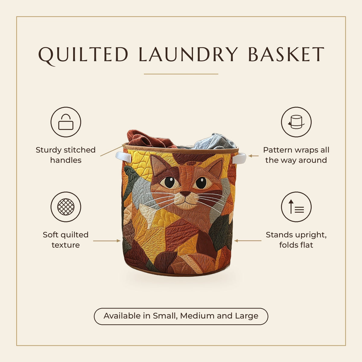 Quilted Laundry Basket - Cat Cocoon features infographic