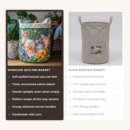 Quilted Laundry Basket - Cat Cuddle Corner compared with a plain printed basket