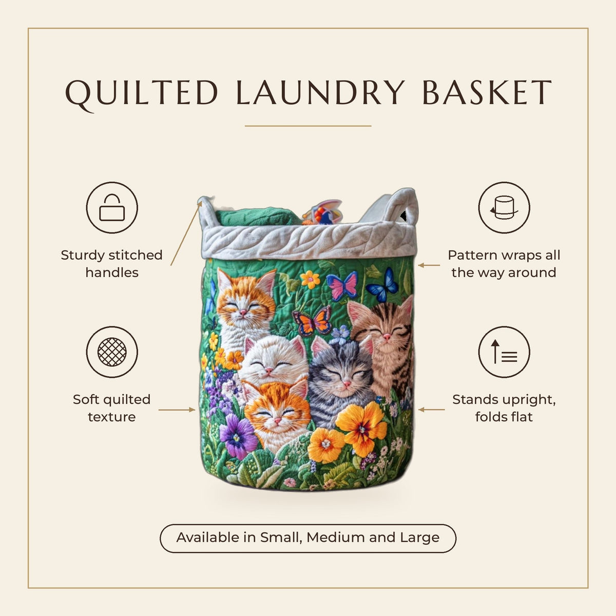 Quilted Laundry Basket - Cat Cuddle Corner features infographic