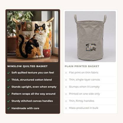 Quilted Laundry Basket - Cat Dreams compared with a plain printed basket