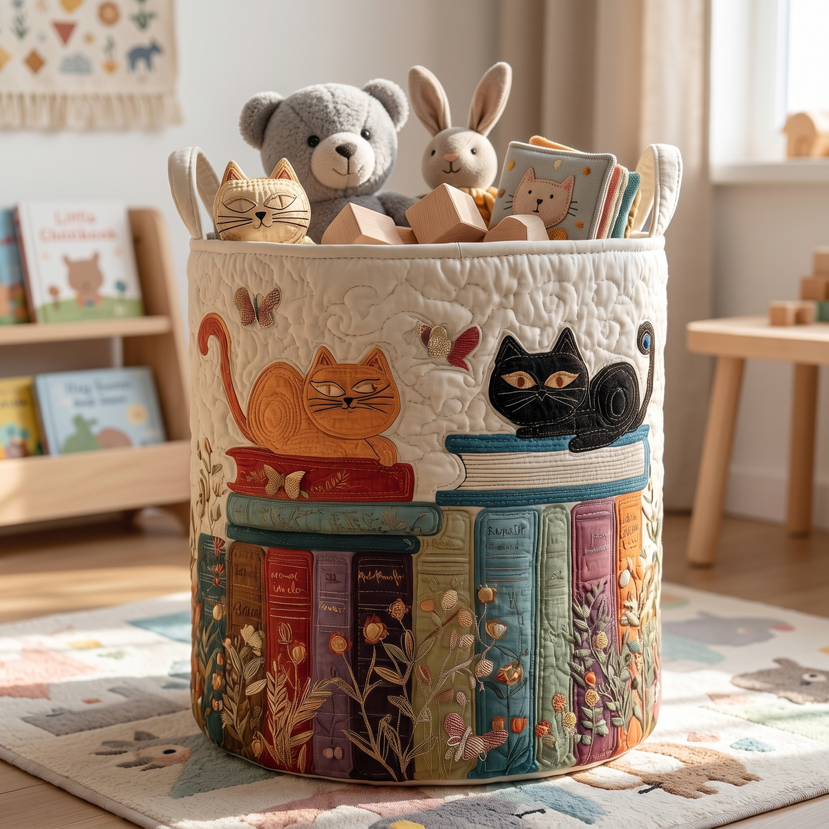 Quilted Laundry Basket - Cat