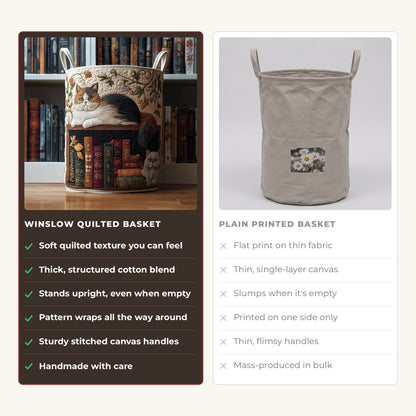 Quilted Laundry Basket - Cat Library compared with a plain printed basket