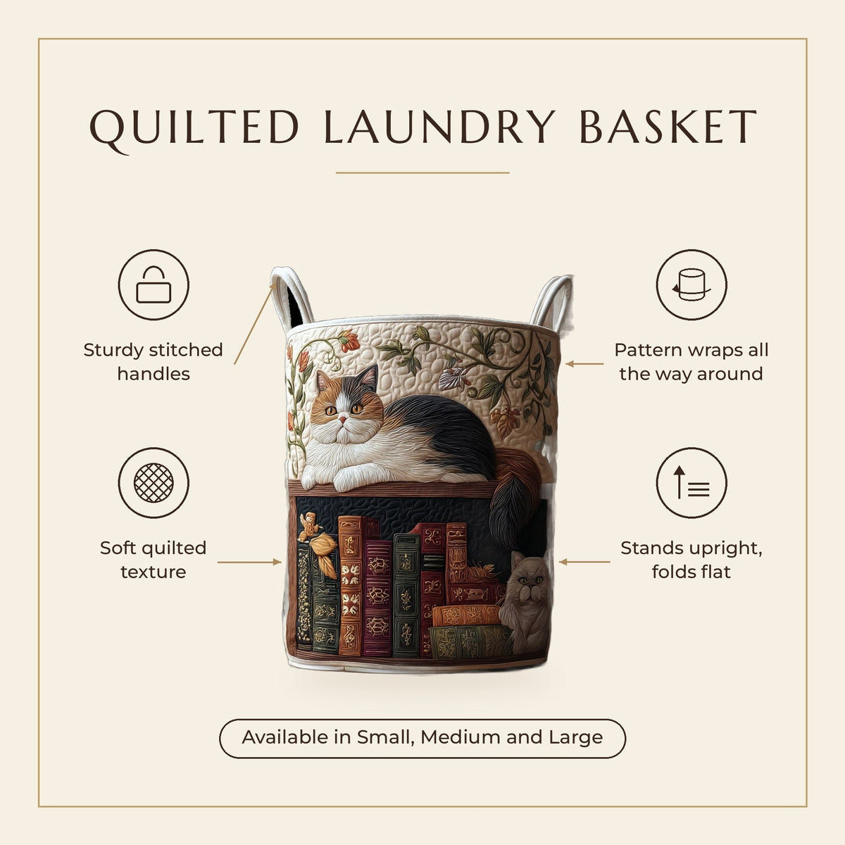 Quilted Laundry Basket - Cat Library features infographic