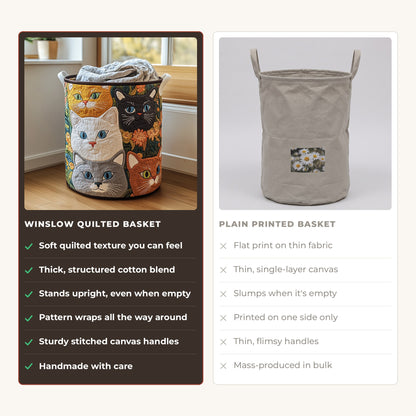 Quilted Laundry Basket - Cat Meadow compared with a plain printed basket