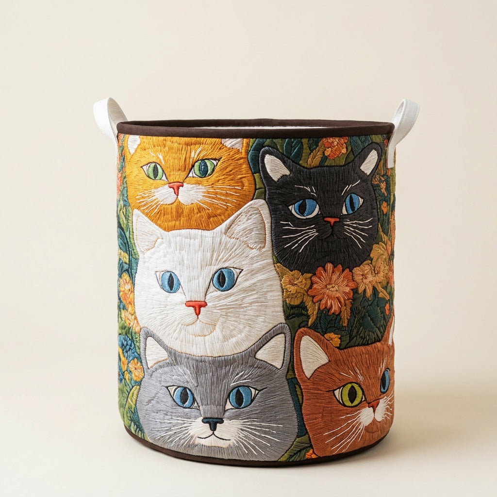 Quilted Laundry Basket - Cat Meadow, studio photo
