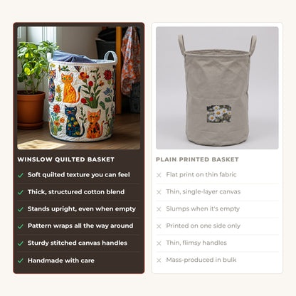 Quilted Laundry Basket - Cats compared with a plain printed basket