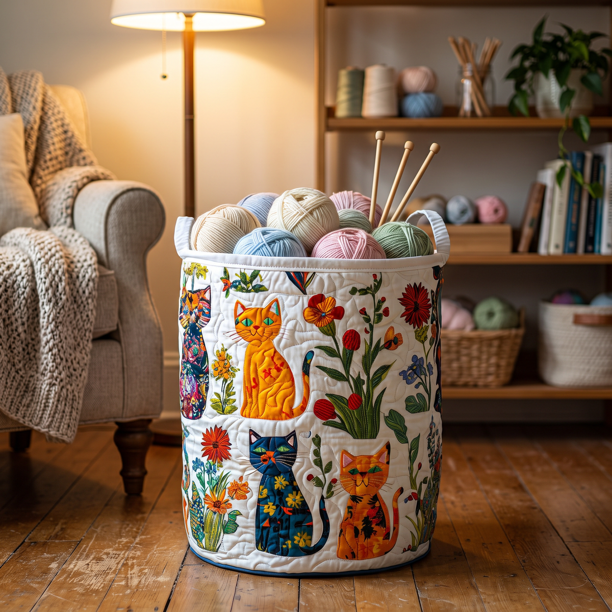 Quilted Laundry Basket - Cats