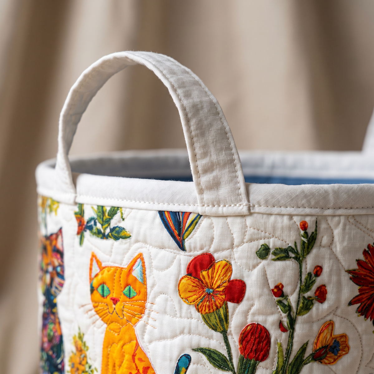 Quilted Laundry Basket - Cats