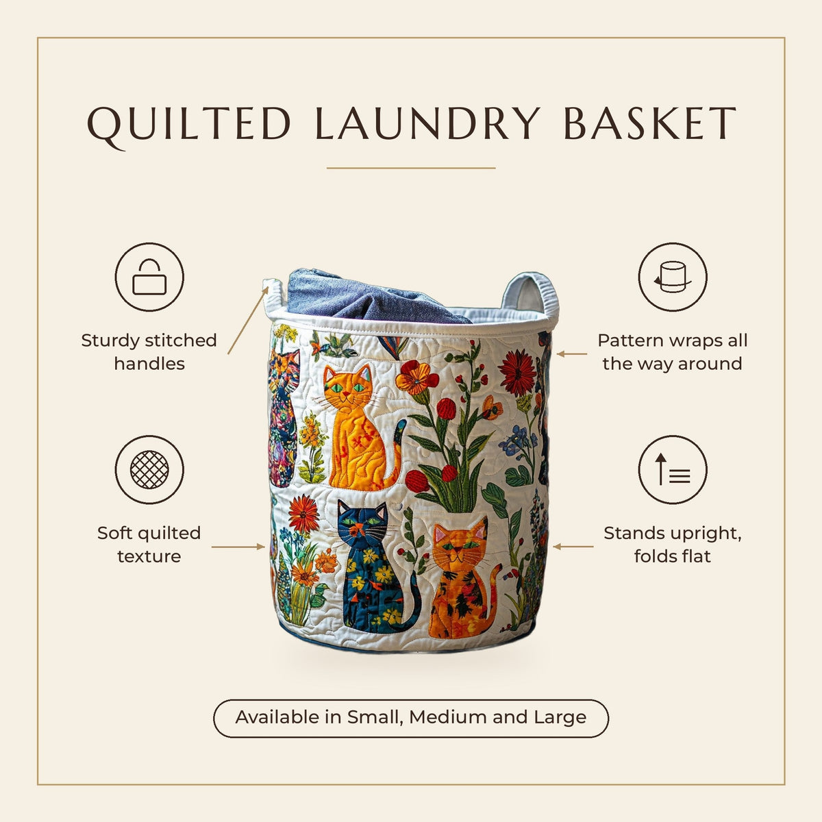 Quilted Laundry Basket - Cats features infographic