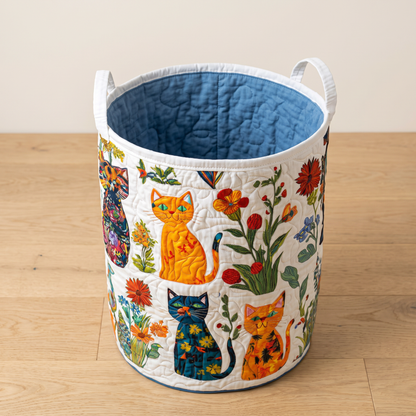 Quilted Laundry Basket - Cats