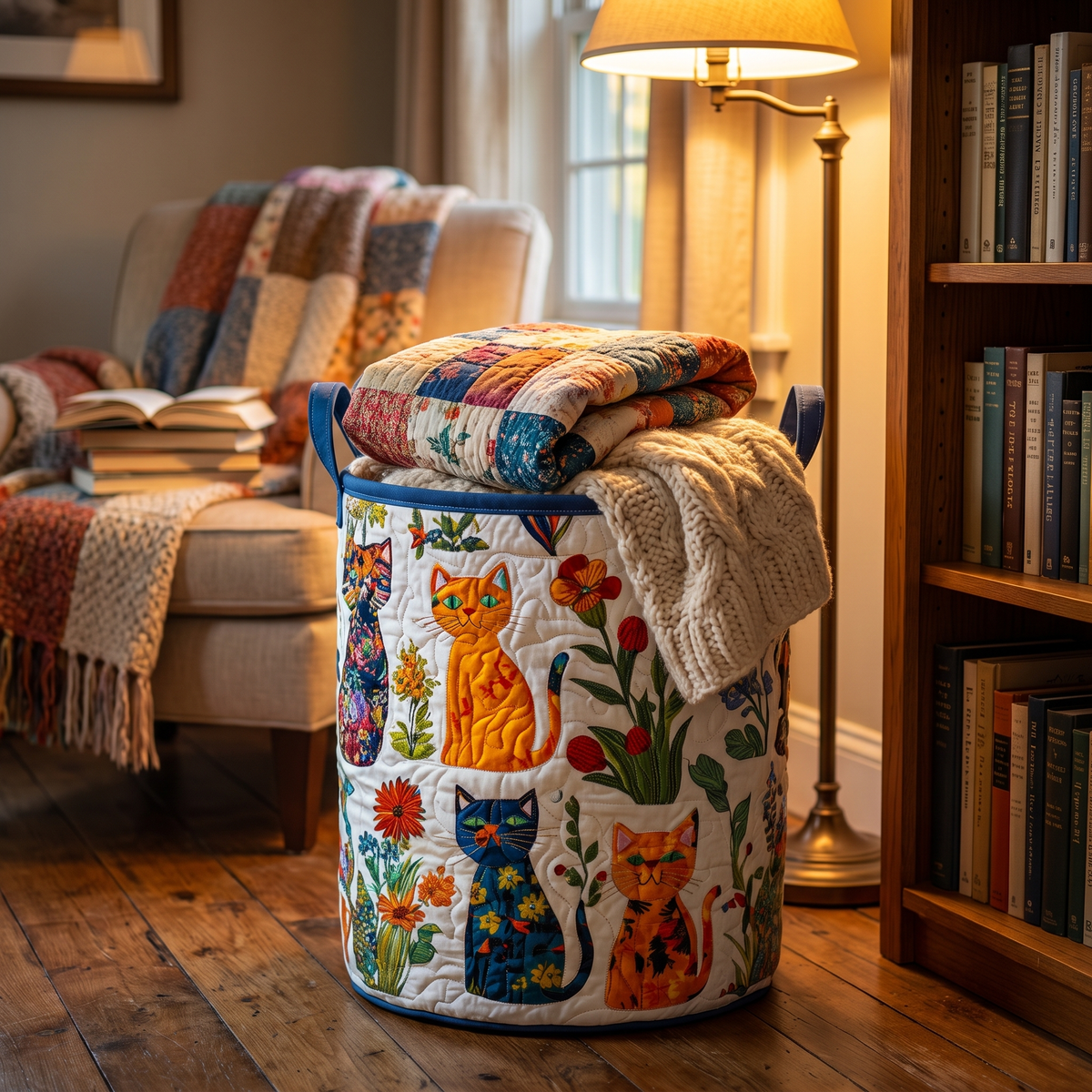 Quilted Laundry Basket - Cats