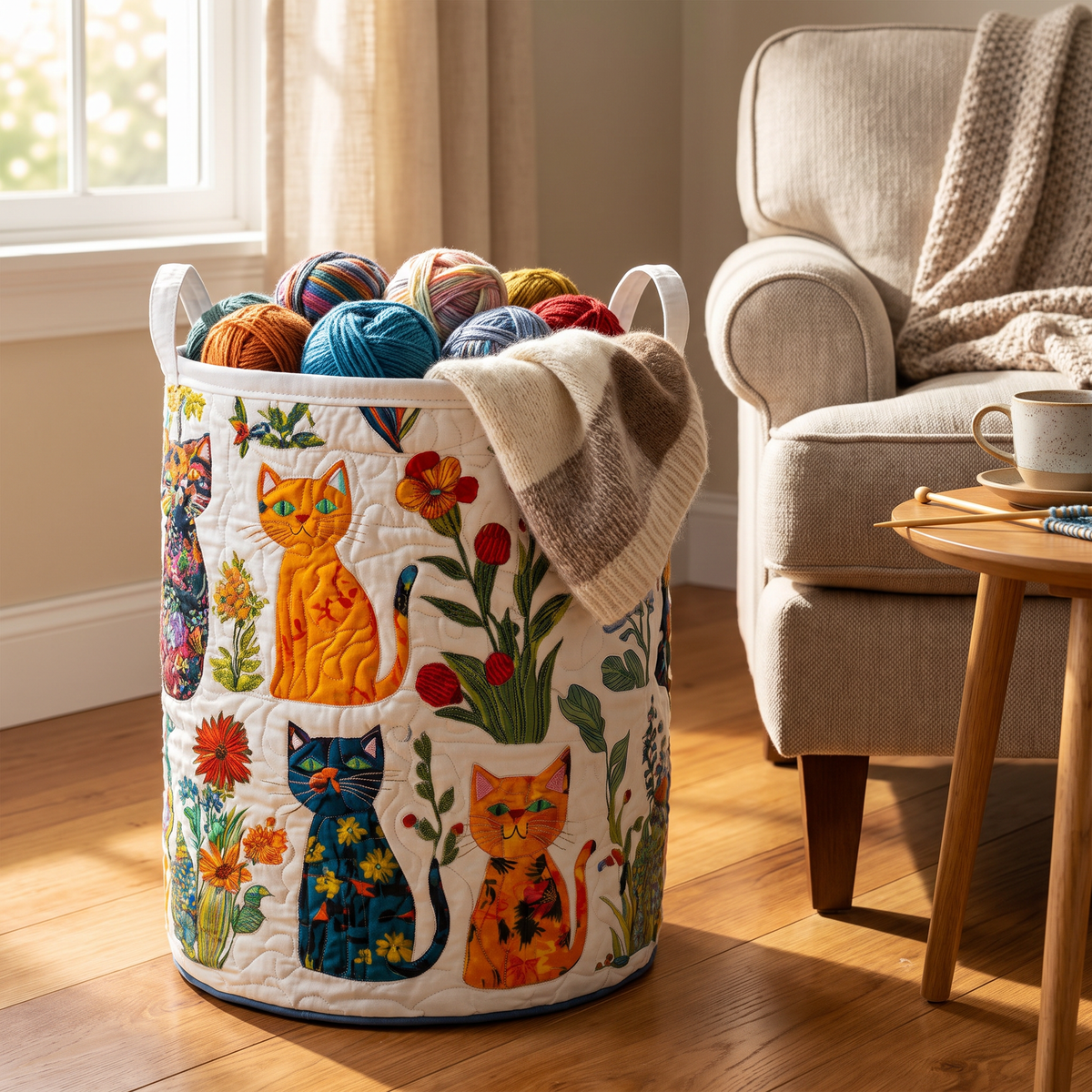 Quilted Laundry Basket - Cats