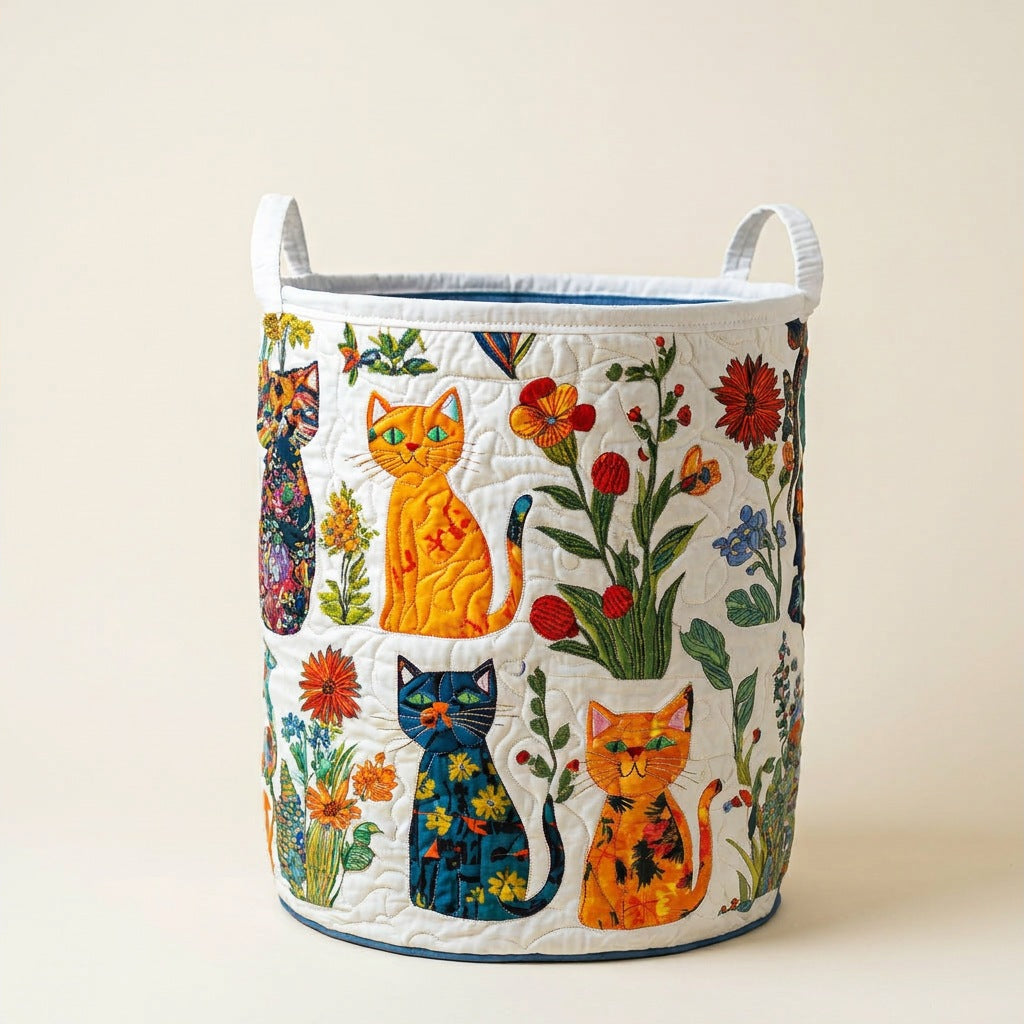 Quilted Laundry Basket - Cats, studio photo