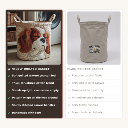 Quilted Laundry Basket - Cavalier King Charles compared with a plain printed basket