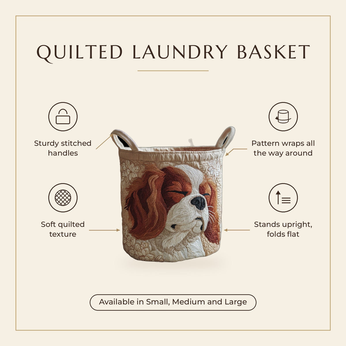 Quilted Laundry Basket - Cavalier King Charles features infographic