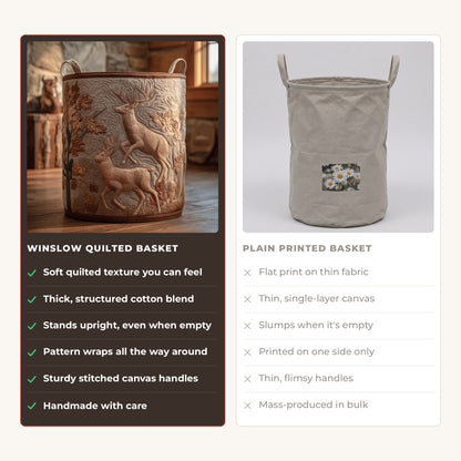 Quilted Laundry Basket - Cedar Peak compared with a plain printed basket