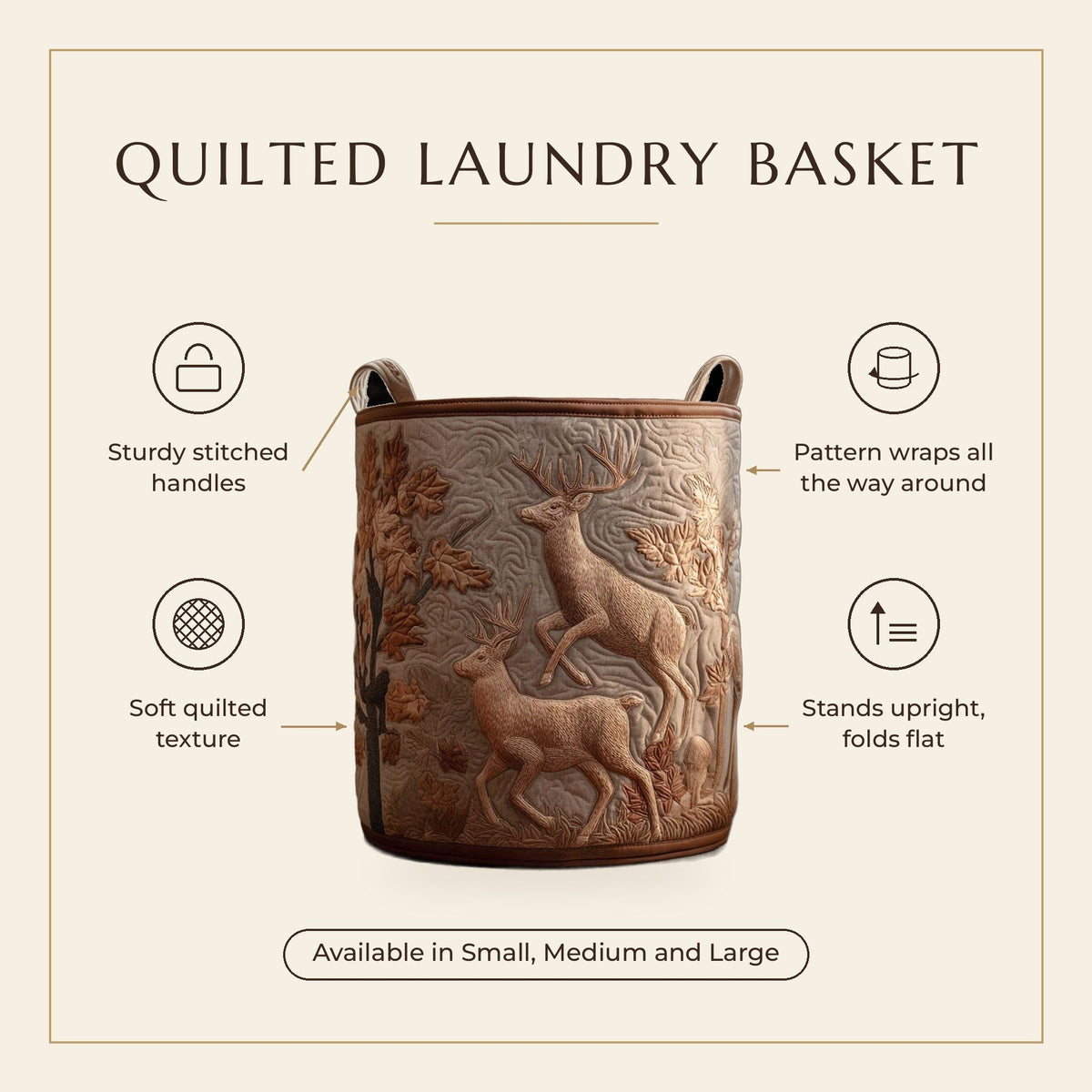 Quilted Laundry Basket - Cedar Peak features infographic