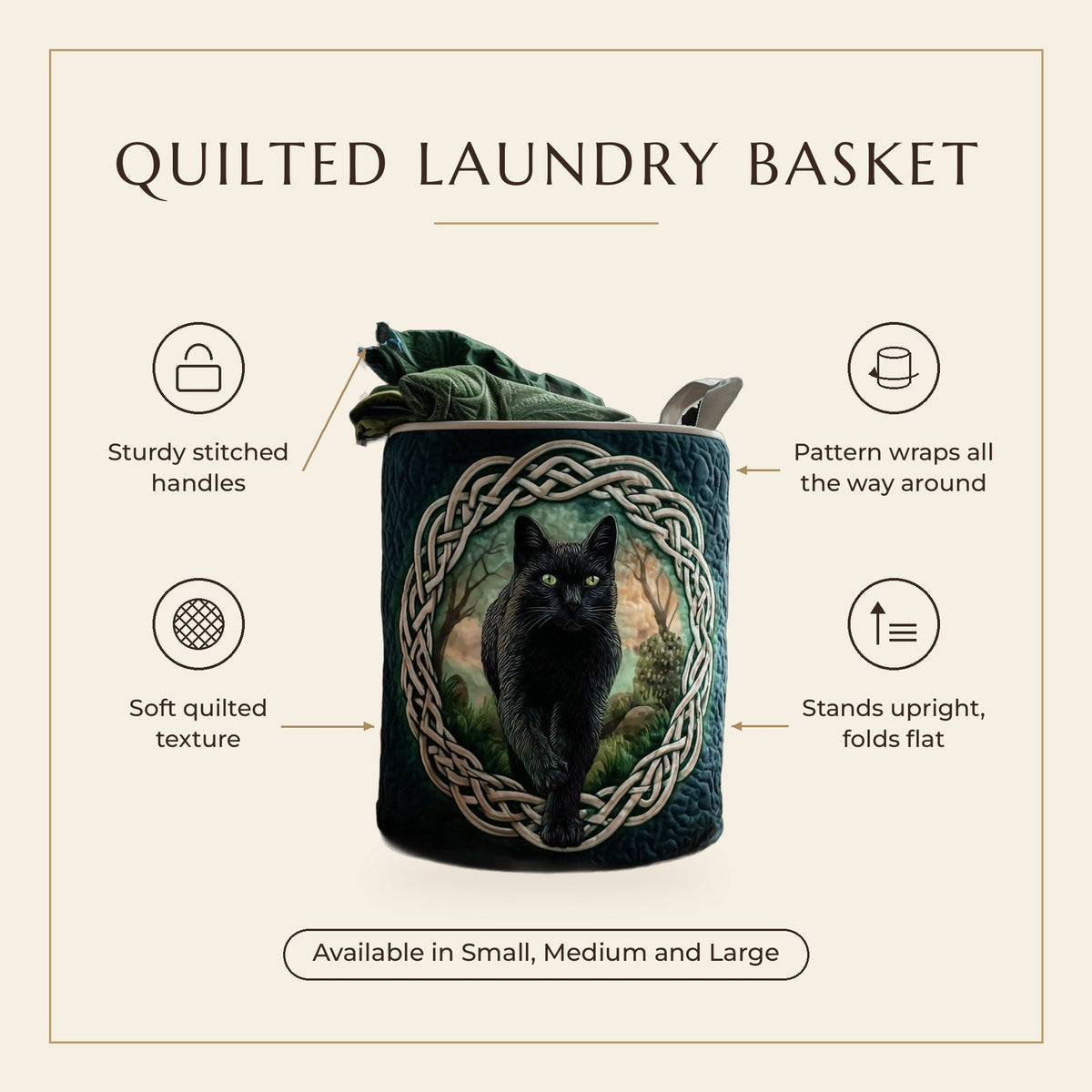 Quilted Laundry Basket - Celtic Style features infographic