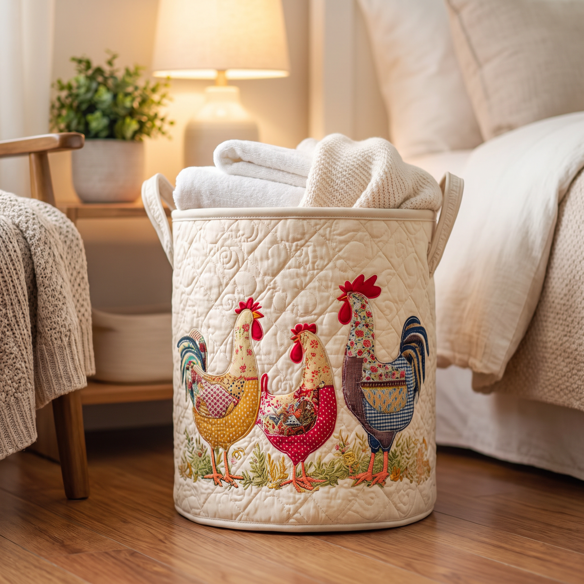 Quilted Laundry Basket - Cheerful Chicken Coop