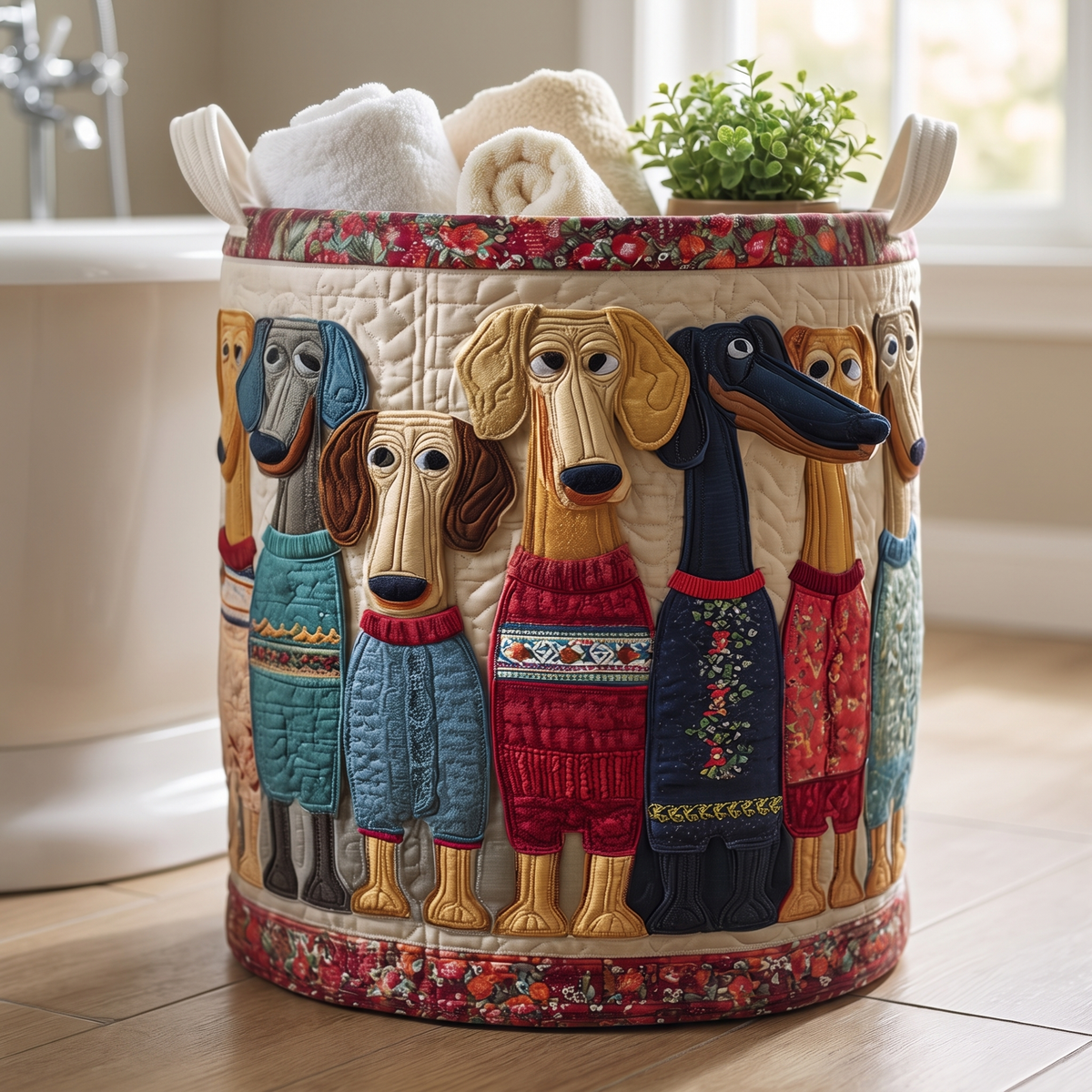Quilted Laundry Basket - Cheerful Whiskers