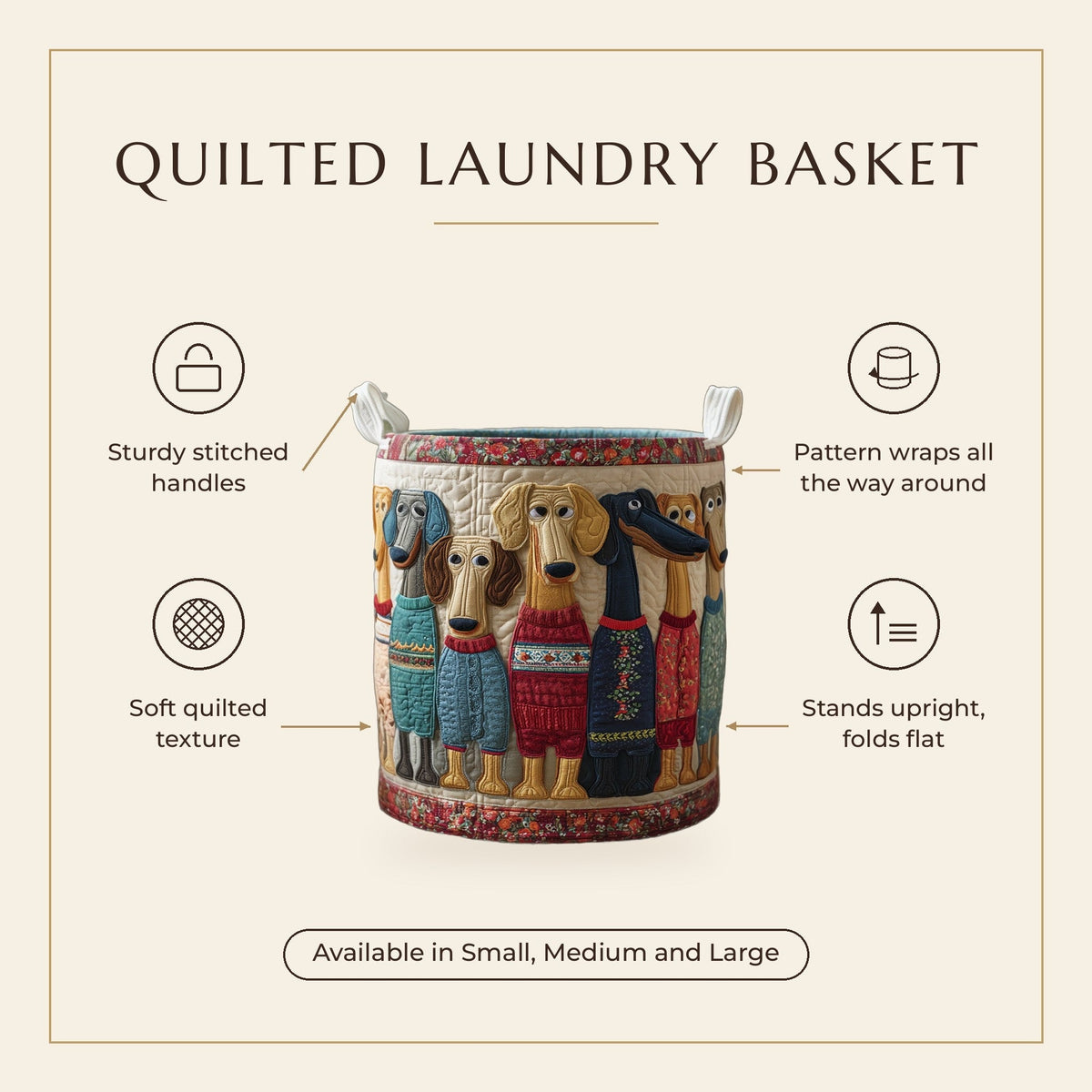 Quilted Laundry Basket - Cheerful Whiskers features infographic