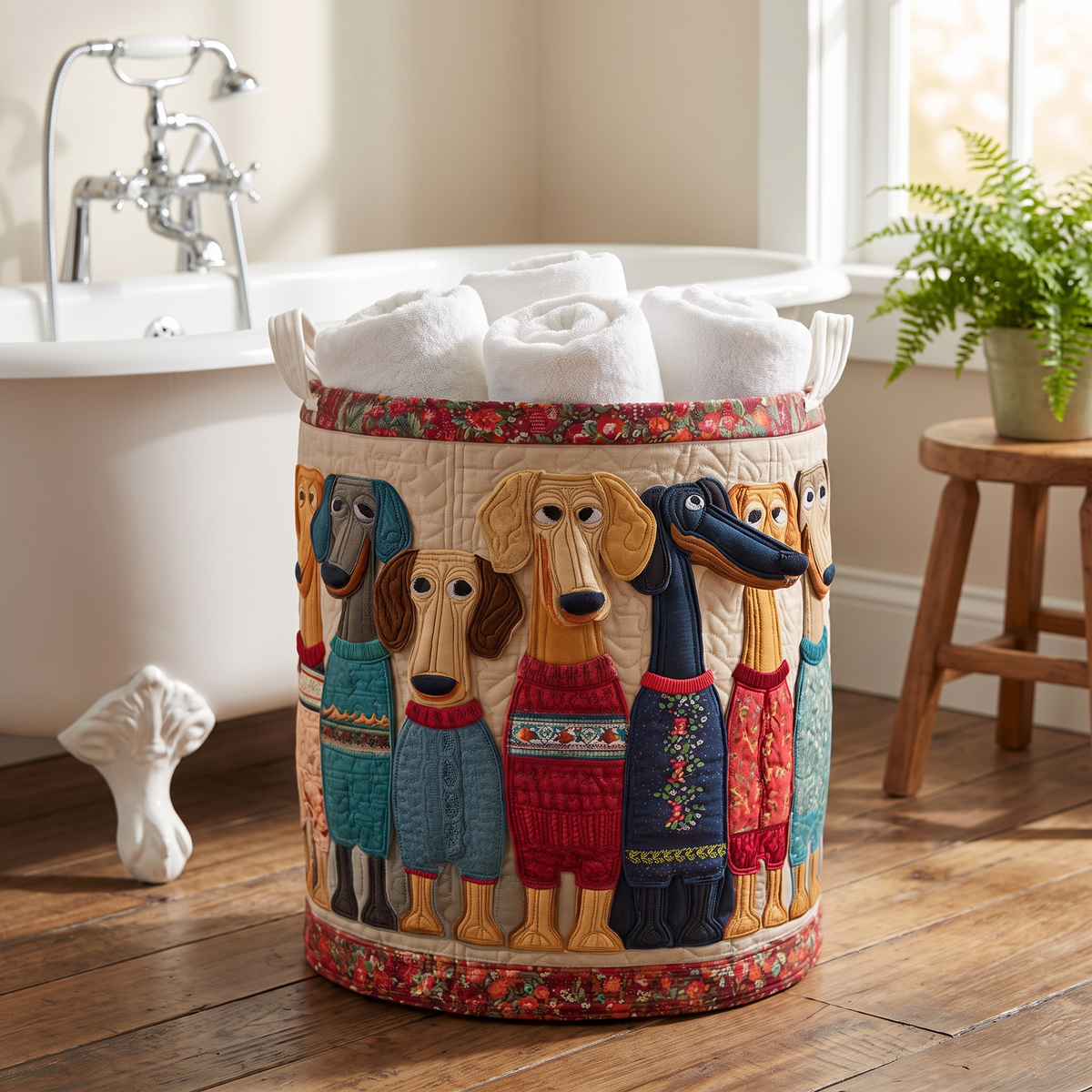 Quilted Laundry Basket - Cheerful Whiskers