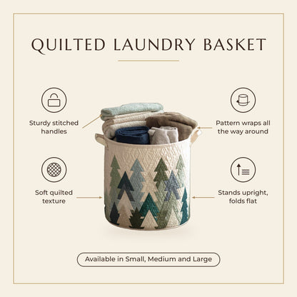 Quilted Laundry Basket - Christmas Trees features infographic