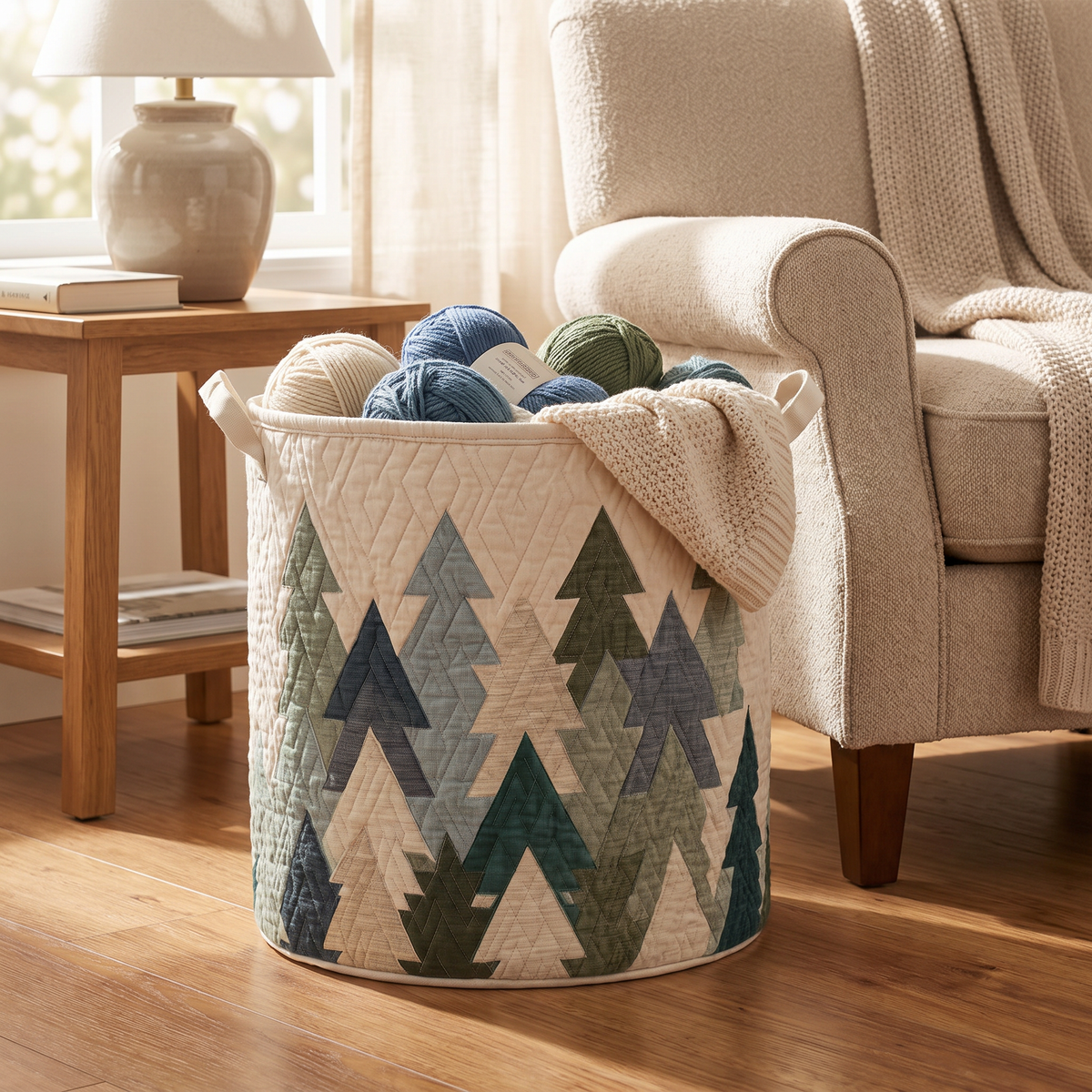 Quilted Laundry Basket - Christmas Trees