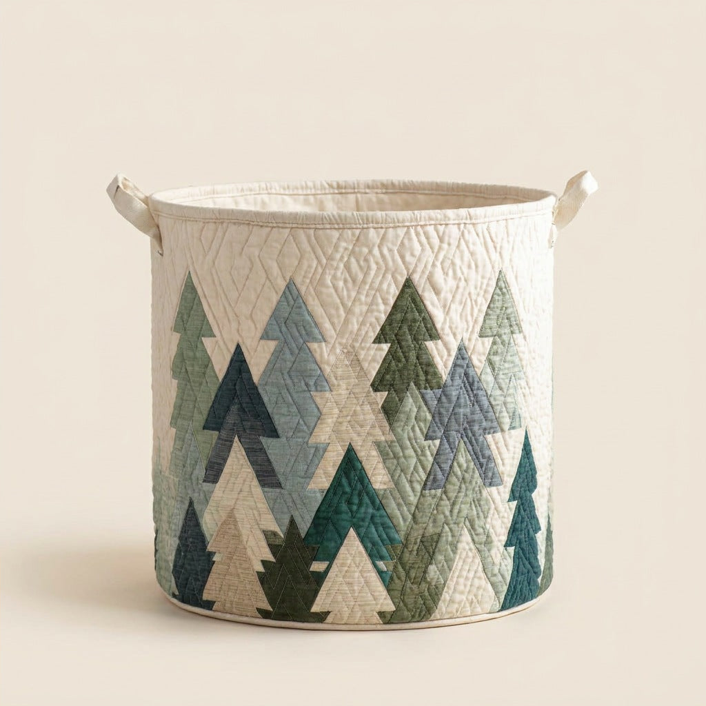 Quilted Laundry Basket - Christmas Trees, studio photo