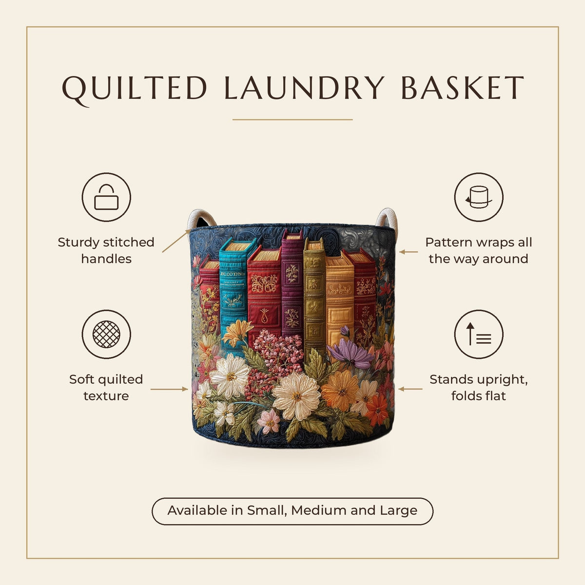 Quilted Laundry Basket - Classic Style features infographic