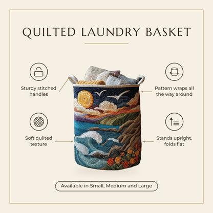 Quilted Laundry Basket - Coast at Dawn features infographic