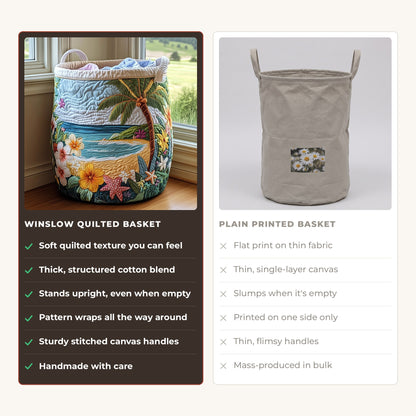 Quilted Laundry Basket - Coastal Charm compared with a plain printed basket
