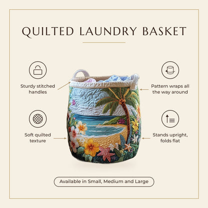 Quilted Laundry Basket - Coastal Charm features infographic