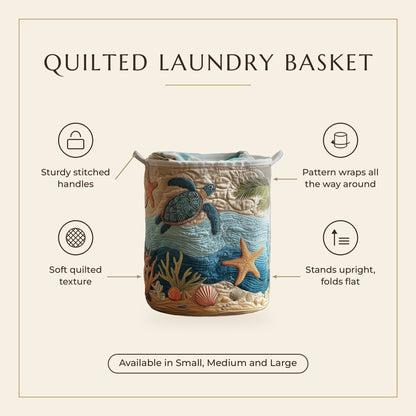 Quilted Laundry Basket - Coastal Harmony features infographic