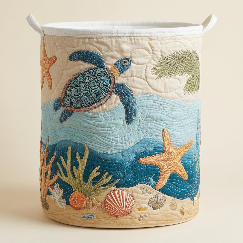 Quilted Laundry Basket - Coastal Harmony, studio photo