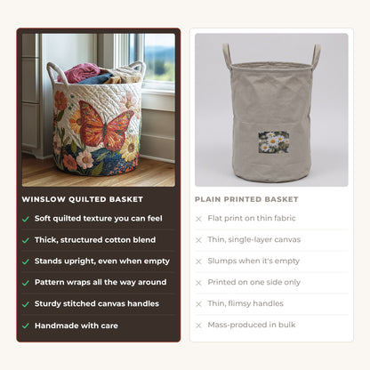 Quilted Laundry Basket - Colorful Beauty compared with a plain printed basket