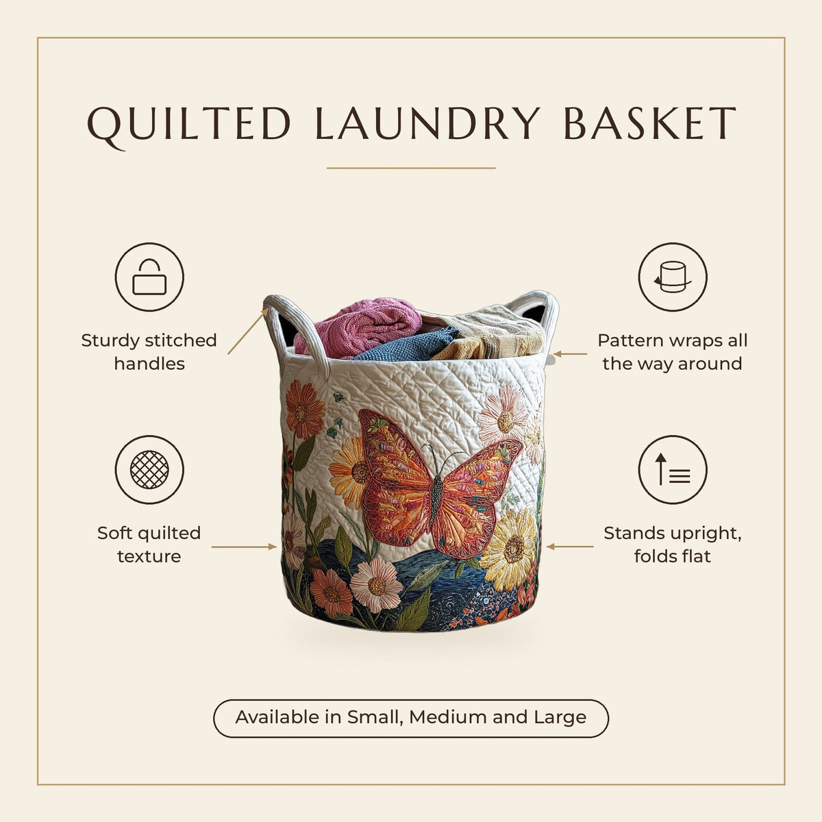 Quilted Laundry Basket - Colorful Beauty features infographic
