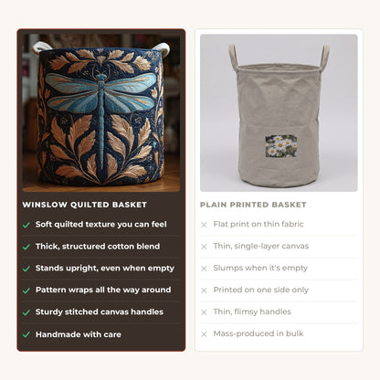Quilted Laundry Basket - Colorful Dragonfly compared with a plain printed basket