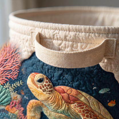 Quilted Laundry Basket - Coral Turtle