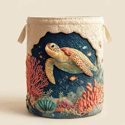 Quilted Laundry Basket - Coral Turtle, studio photo