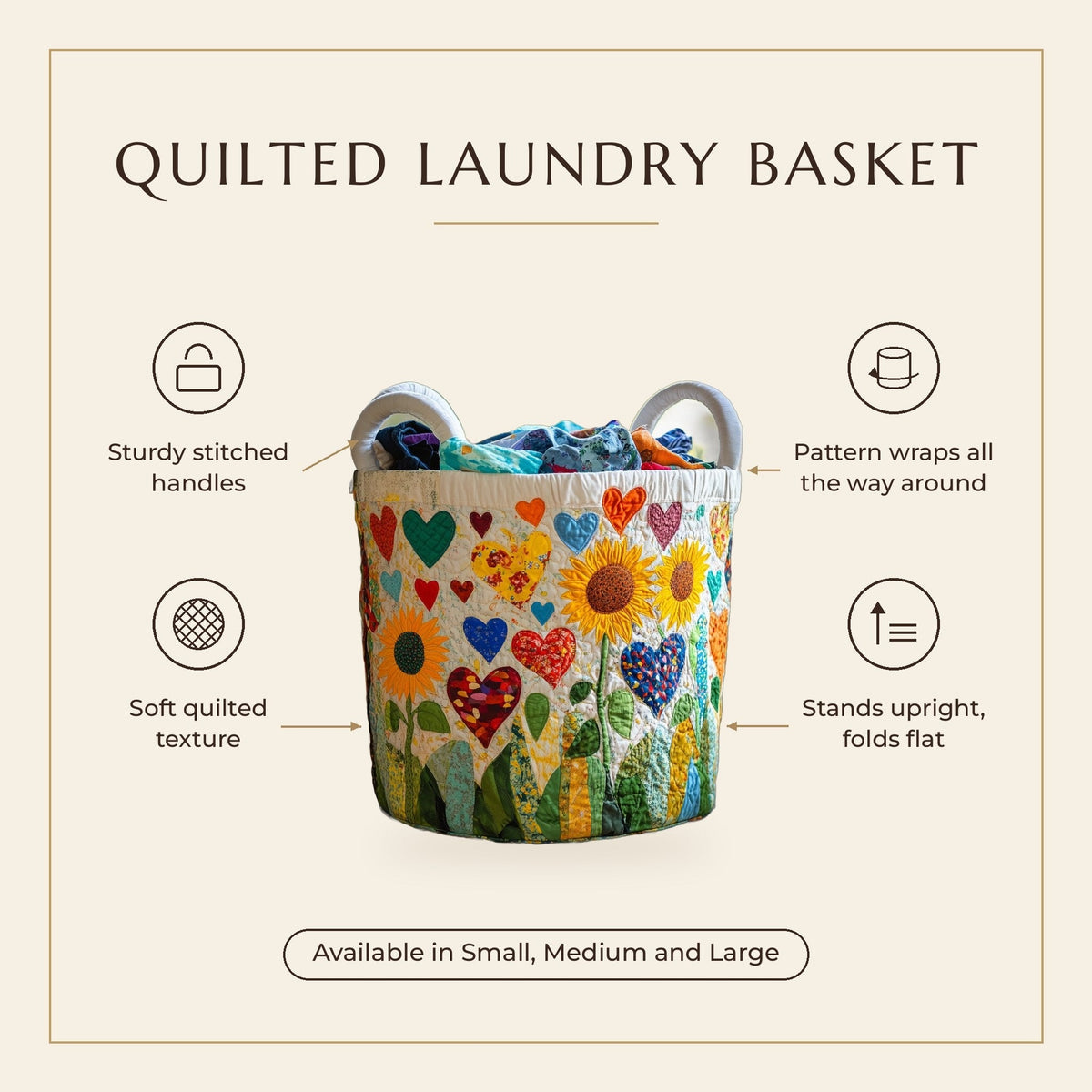 Quilted Laundry Basket - Country Charm features infographic