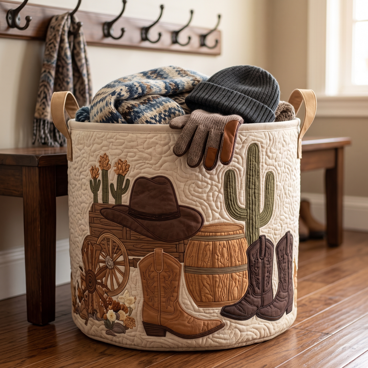 Quilted Laundry Basket - Cowboy Sunset