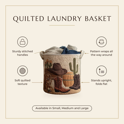 Quilted Laundry Basket - Cowboy Sunset features infographic