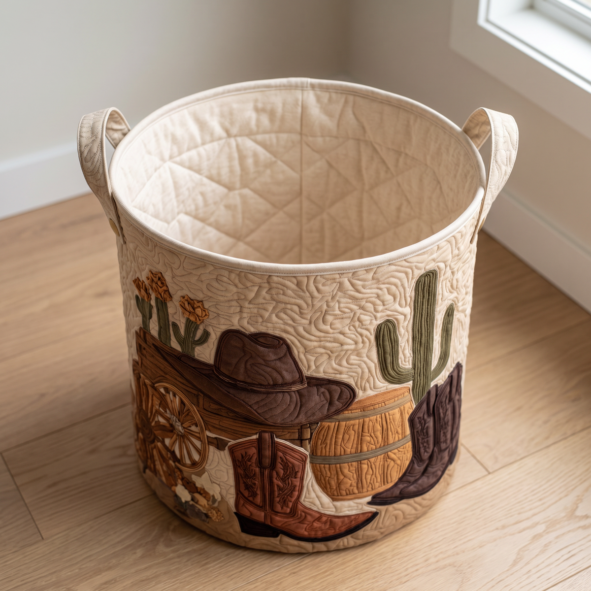 Quilted Laundry Basket - Cowboy Sunset