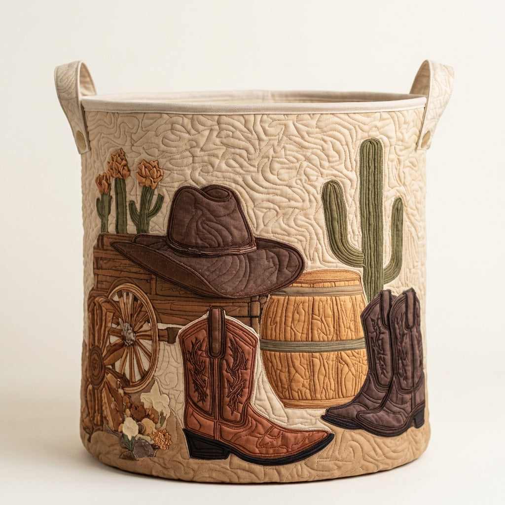 Quilted Laundry Basket - Cowboy Sunset, studio photo