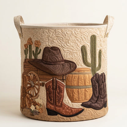 Quilted Laundry Basket - Cowboy Sunset, studio photo